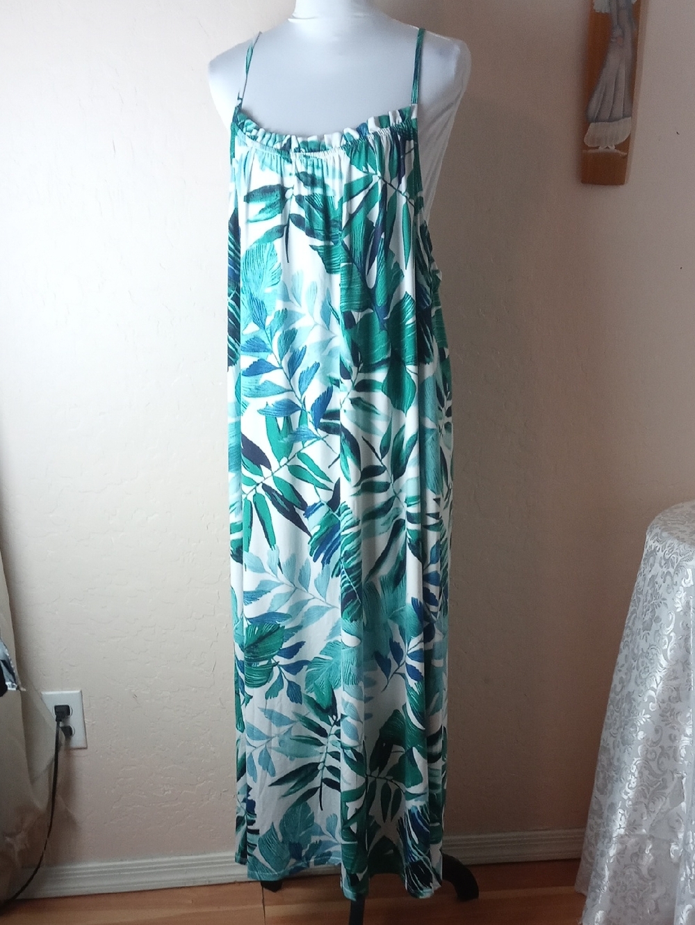 Lilac & London Tropical Green Leaf Maxi Sundress